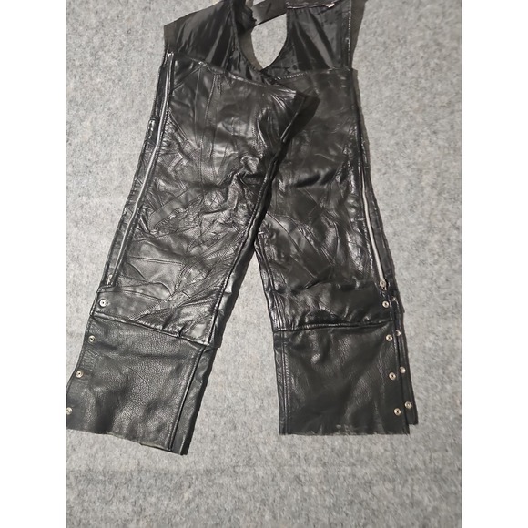 Giovanni Navarre Motorcycle Chaps Medium Black Italian Stone Design Leather - Picture 8 of 14